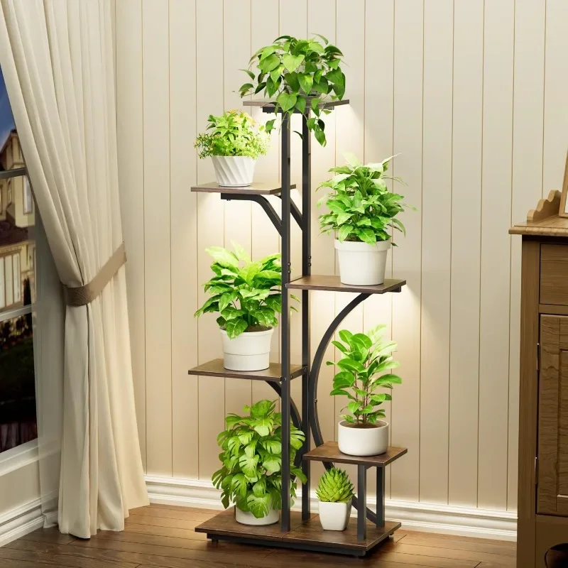 

Plant Stand with Grow Lights Indoor, 6 Tiered Plant Shelf, 45" Corner Display Storage Shelf, Curved Design Flower Stand