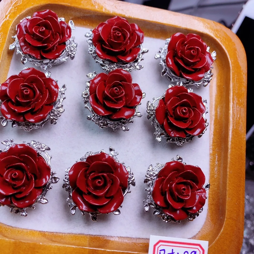 5pcs Cinnabar Rose Magic Box Inlay Charms, Through Hole Pendant for DIY Bracelet Necklace Jewelry Making 29mm