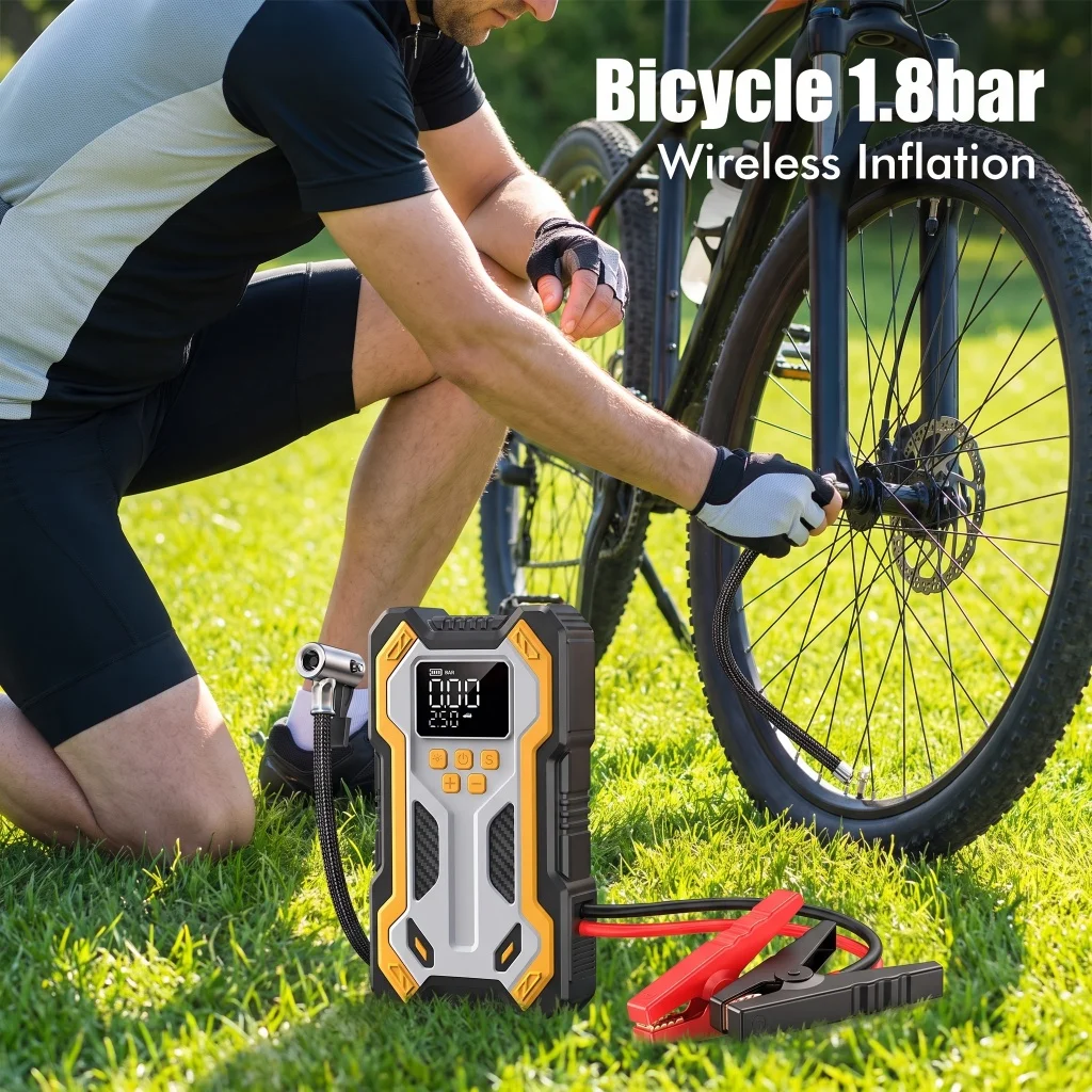 Car Jump Starter All-in-One 6000mAh,1500A Peak Current,Built-in Air Inflator,Smart Battery Clamp,Portable Grid Storage Bag,12V Jump Starter for ≤2.0L Petrol & ≤1.5L Diesel Car,LED Emergency Light,SOS,Power Bank Function view 5