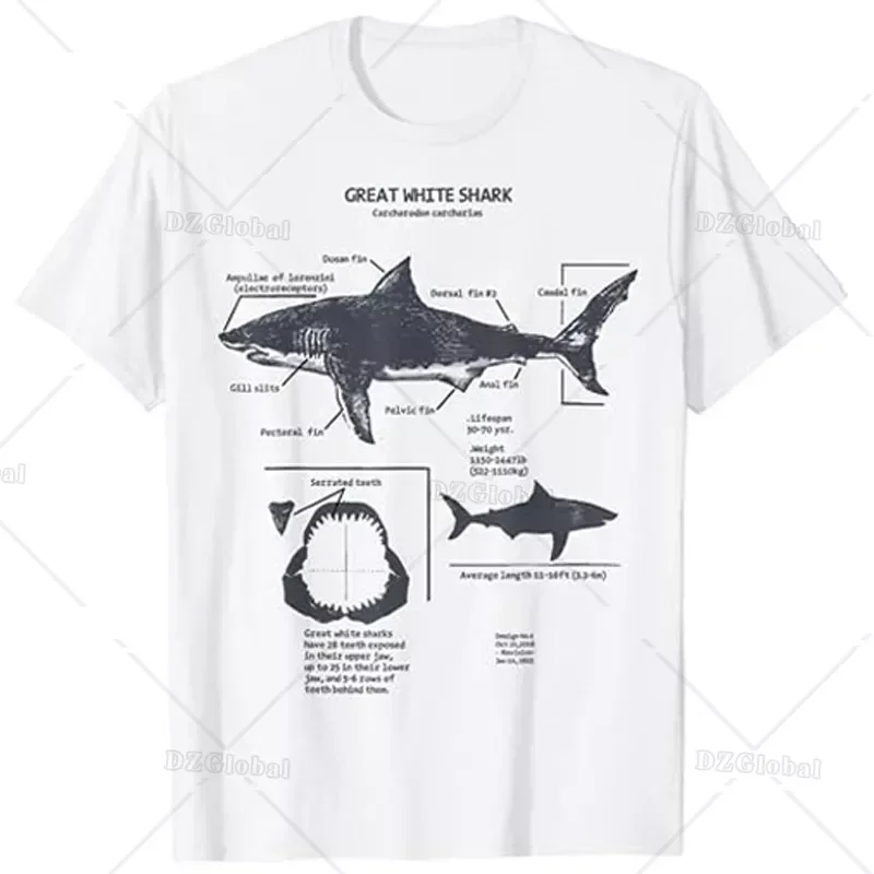 Great White Shark Anatomy, Marine Biologist T-Shirt Nautical, Scientific Illustration, Shark Lover Apparel Fishermen Graphic Tee