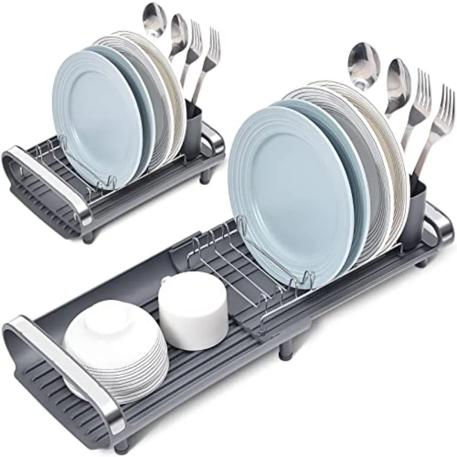 

Expandable Dish Rack Compact Dish Drainer Stainless Steel Dish Drying Rack with Removable Cutlery Holder Anti Rust Plate Rack S
