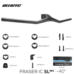 FRASER IC SL WC 740MM X 70/80mm -40° Full Carbon Fibre  Integrated MTB Handlebar bike accessories Black Matte With Mount