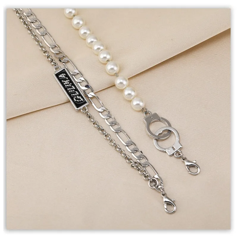 절묘한 스택 목걸이, 여성용 스웨터 체인, 남성용 및 여성용, 티타늄 스틸 문자 목걸이