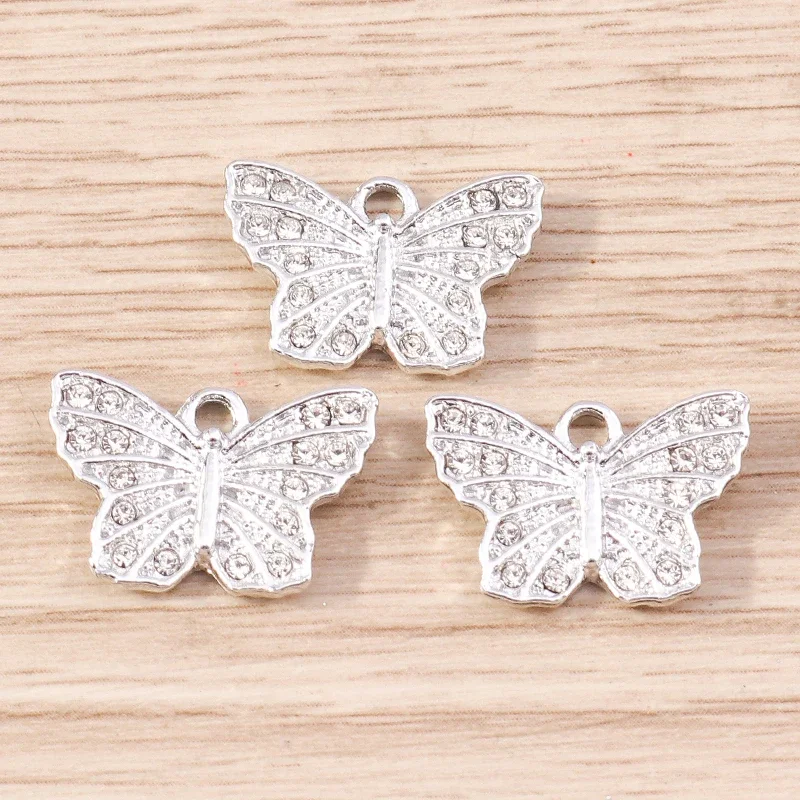 10 Stück 18x12mm Niedliche Kristall-Tier-Anhänger, Legierungs-Schmetterlings-Anhänger für Schmuckherstellung, Halsketten, Ohrringe, DIY-Bastelbedarf – Detail 4