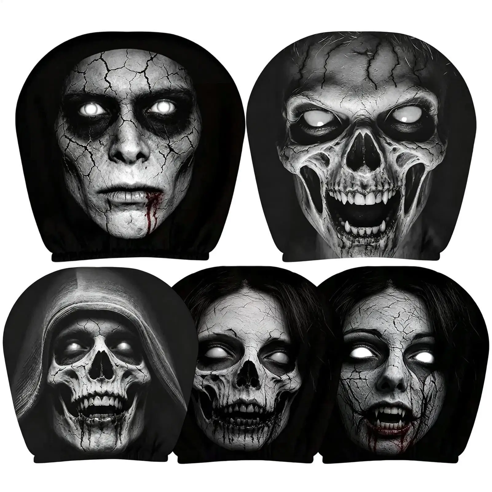 Scary Headrest Covers For Cars 2-Piece Halloween Elastic Washable Scary Funny Haunted Front Seat Headrest Covers For Automotive