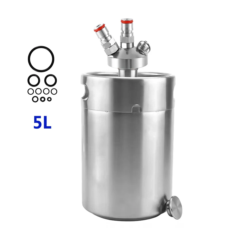

5L Mini Keg with Ball Lock Spear Carbonating Cap Stainless Steel 304 Single Wall Portable Picnic Barrels Homebrew Beer Keg
