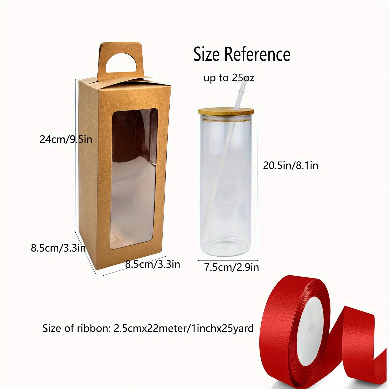 5pcs Gift Boxes with 1roll 24 Yard Ribbon for Sublimation Glass Exhibition Box for 12 Oz-25 Oz Tumbler Gift Box for Sublimation