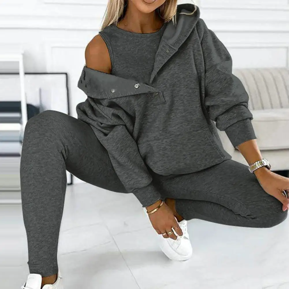 Women\'s 3 Piece Set Casual Tracksuit Autumn Winter Sport Suit Hoodies+Vest+Pants Warm Sporting Women Set Outwear Suit