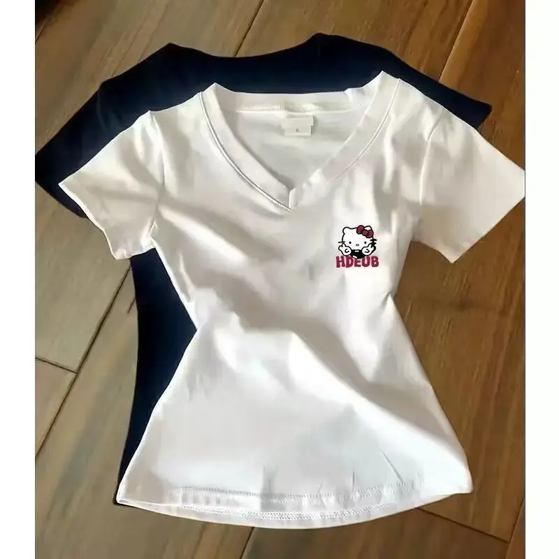 

Hello Kitty Cute Short Sleeves Tops T-Shirt Anime Sanrio Summer T-Shirt Kawaii Women Cotton Sexy Hot Girls Trend Fashion Tops
