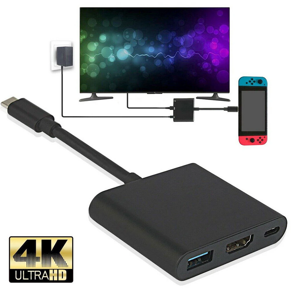 15 Uds USBHUB 3 en 1 Cable convertidor compatible con HDMI TypeC a 4K adaptador USB3.1 para tableta portátil PC TV para Nintendo Switch