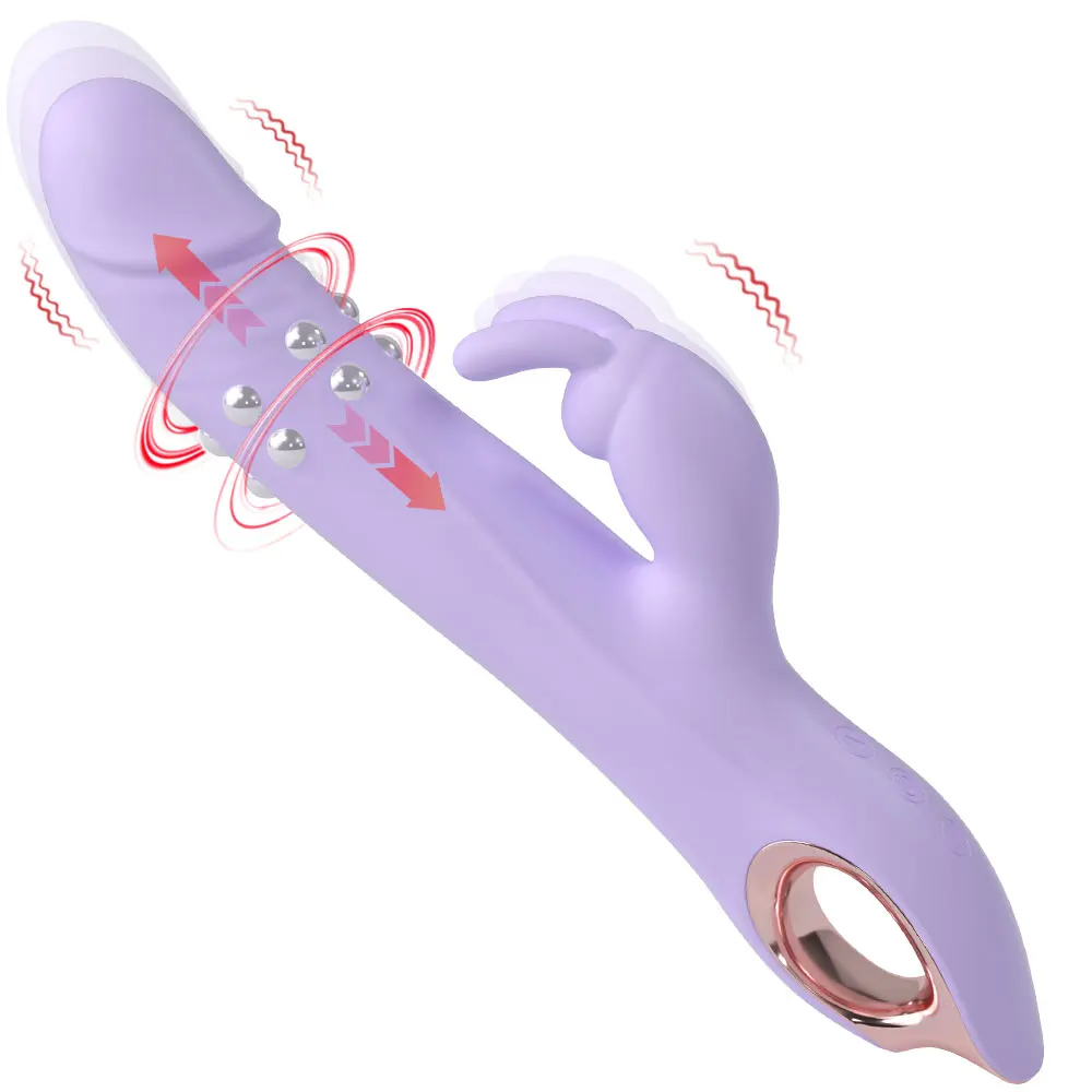3IN1 Rabbit Vibrator for Women 10 Thrusting Vibration Modes G-Spot Clit Stimulator with 360 Rotating Beads Silicone Sex Toy