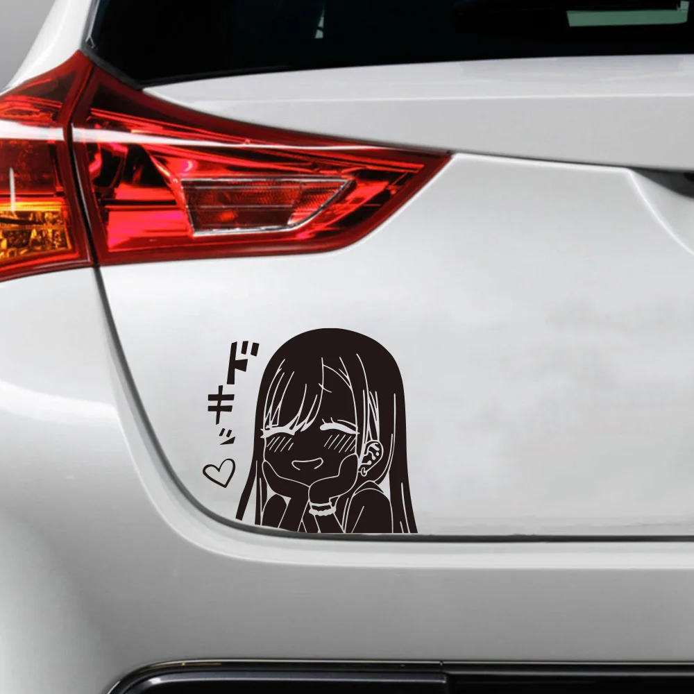 Cute Blushing Anime Girl Peeker Car Sticker Decal for Bumper Tailgate Hood Bonnet JDM Racing Car Auto Vehicle Decor