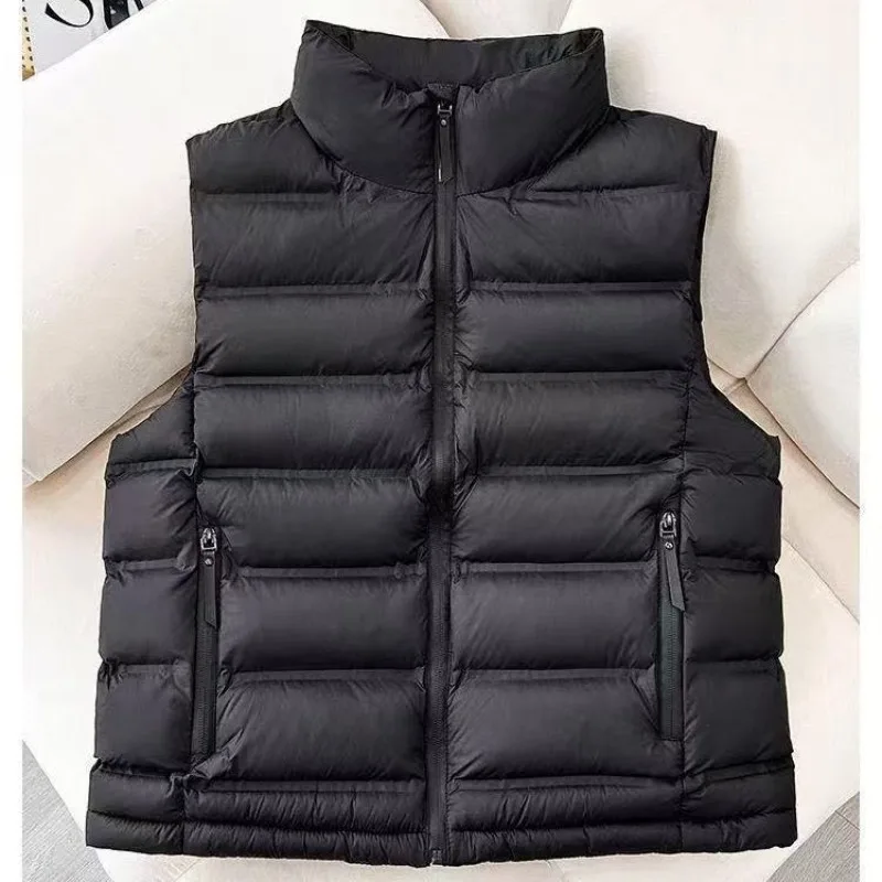 2026 Autumn And Winter New High-End Multi-Color Vest Short Lightweight Ribs Silk Down Cotton Vest Women Stand Collar Jacket