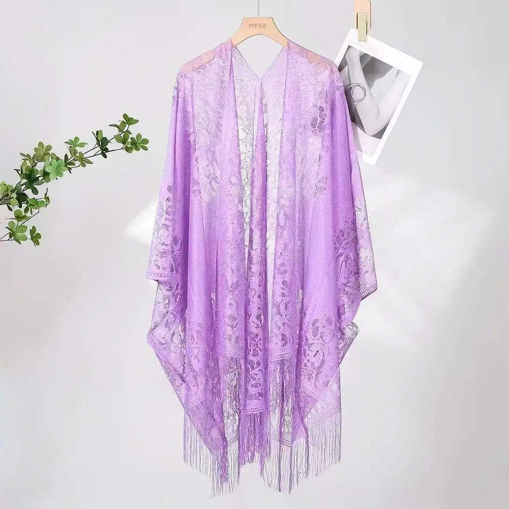 Vintage Lace Cardigan Shawl Women Tassel Hollow Out Summer Spring Elegant Wrap Thin Sunscreen Accessory For Formal Dress