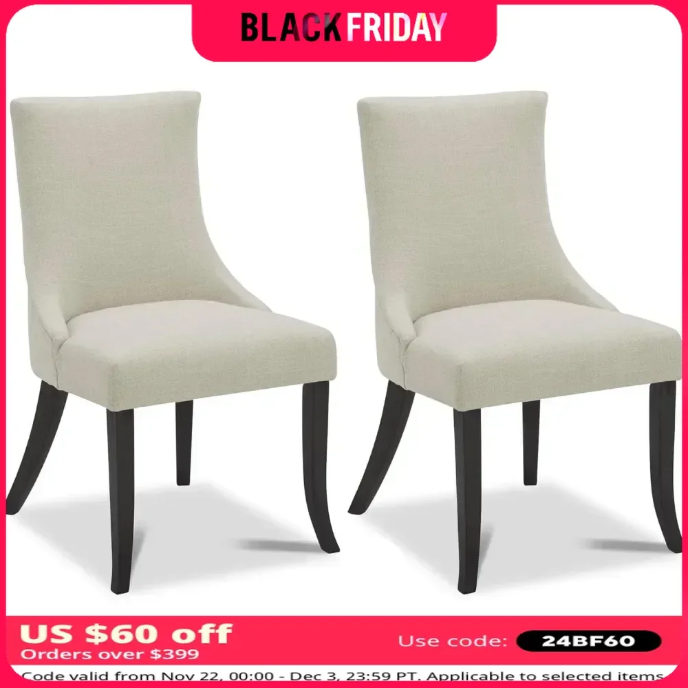 Dining Chair Set of 2, Fabric Modern Upholstered Chairs, Wood Farmhouse High Back Dining Chair