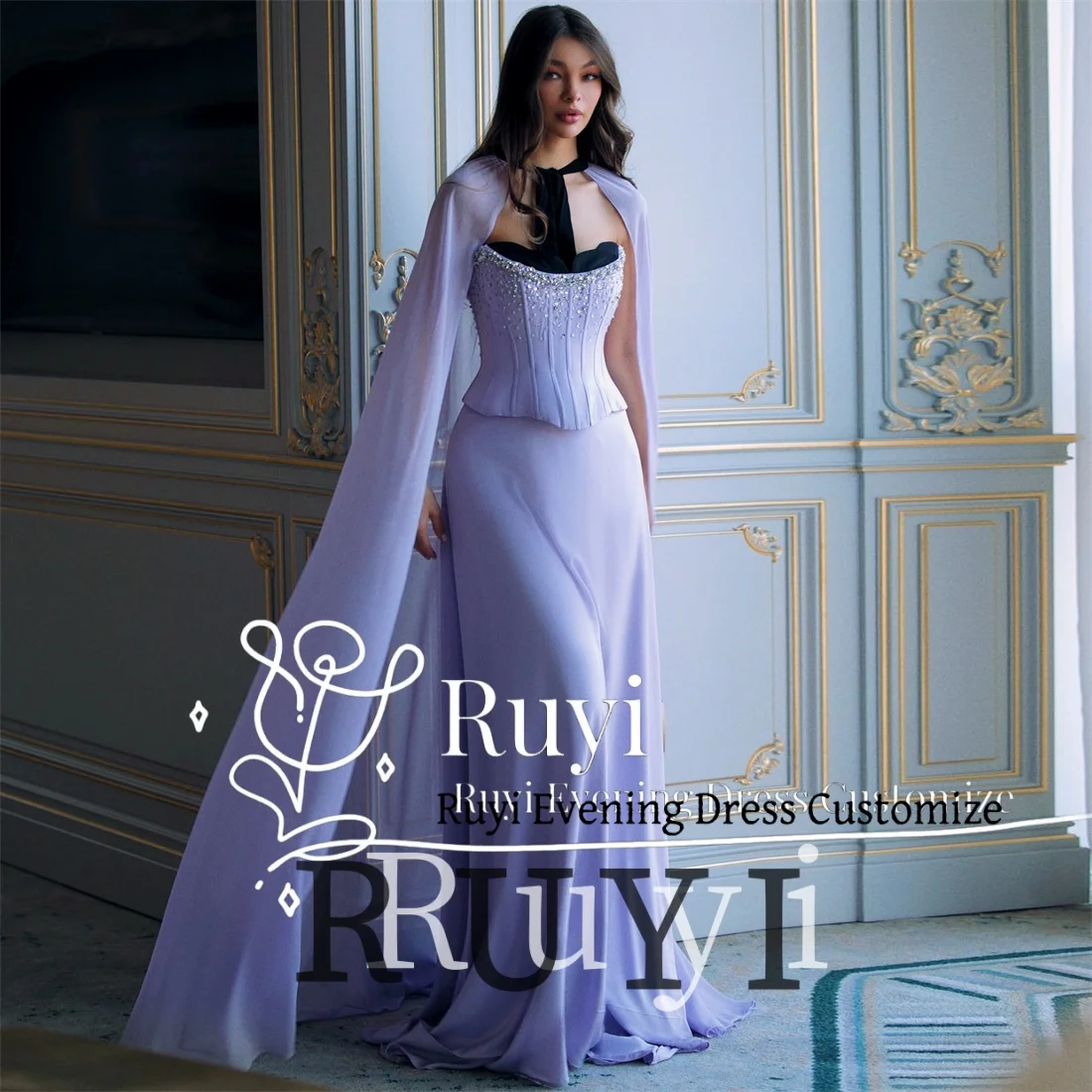 

Customized Elegant Sweet Lilac Chiffon Beads Evening Dresses For Special Occasions Gorgeous Cloak Wedding Prom Dress vestidos de
