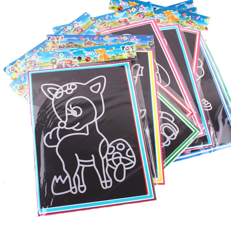 10Sheets Scratching Painting Paper Set Cute Cartoon Mix Style DIY Handmade Graffiti Supply Festival Birthday Party Souvenirs ZYF view 3