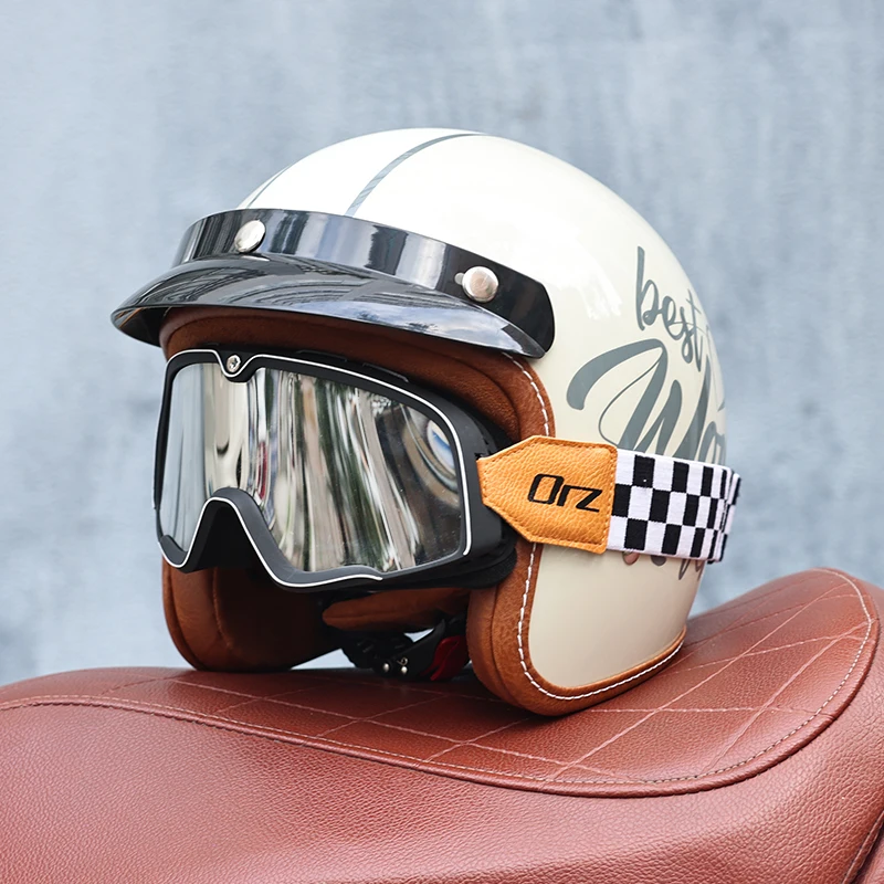 

Orz-058C Retro Motorcycle Helmet, Men's and Women's Motorcycle Safety Helmet, Electric Car Four Seasons 3/4 Half Helmet