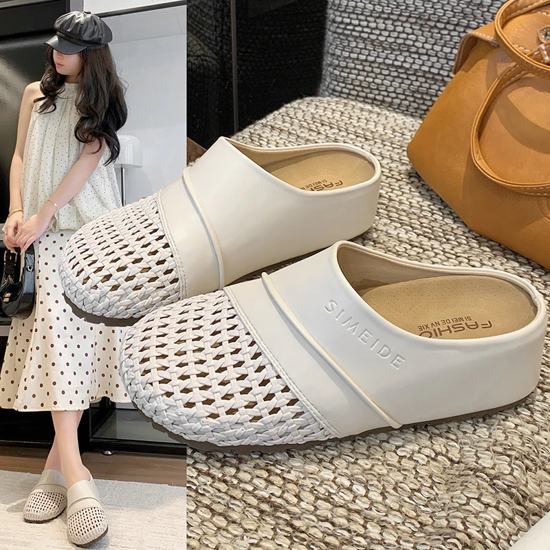 

Новинка 2023 года, женские модные простые и качественные кожаные сандалии, дышащие повседневные удобные резиновые подошвы на низком каблуке