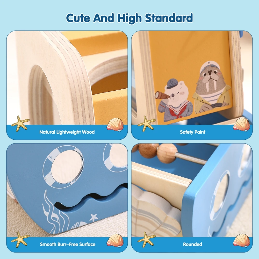 Bebê de madeira montessori brinquedos dos desenhos animados navio de madeira multi-função jogo música percussão brinquedo sensorial brinquedos educativos para recém-nascidos