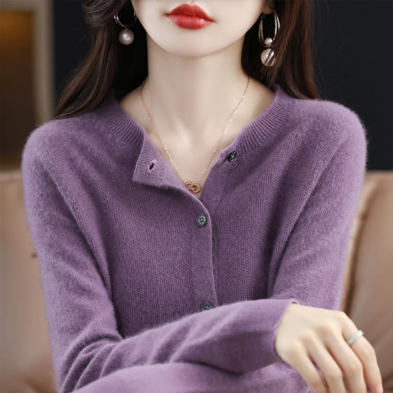 100% Wool Cardigan Spring New Single-Line Ready-To-Wear Knitted Shirt Korean Fashion Women\'s Sweater Cashmere Sweater Thin Top