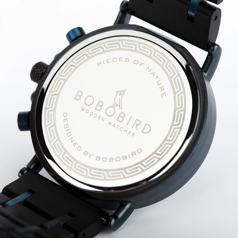 Personalizar logo nombre hombres relojes de madera BOBO BIRD calendario de moda cronómetro relojes de pulsera de cuarzo personalizados regalo Dropshipping