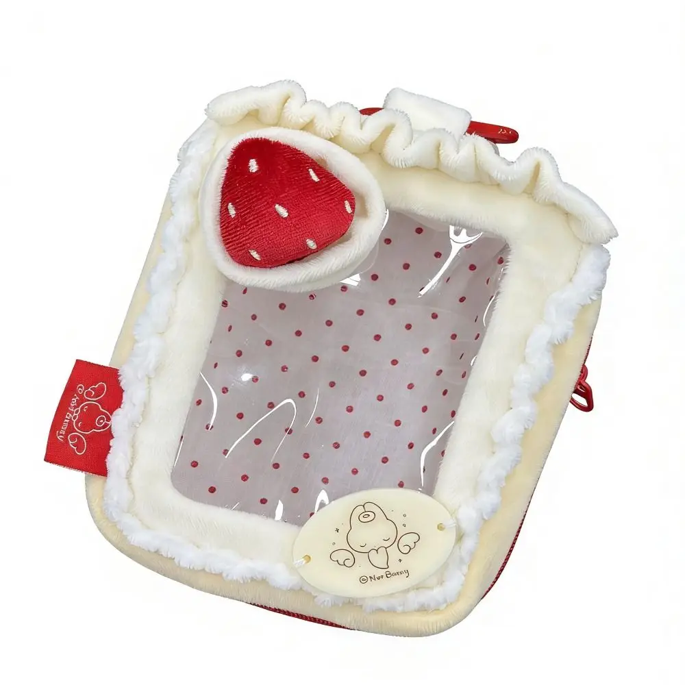 10cm Doll Display Bag Zipper Closure Heart Keychain Charm Clear Window Storage Pouch Charming Kawaii Strawberry Cake Bag Kpop
