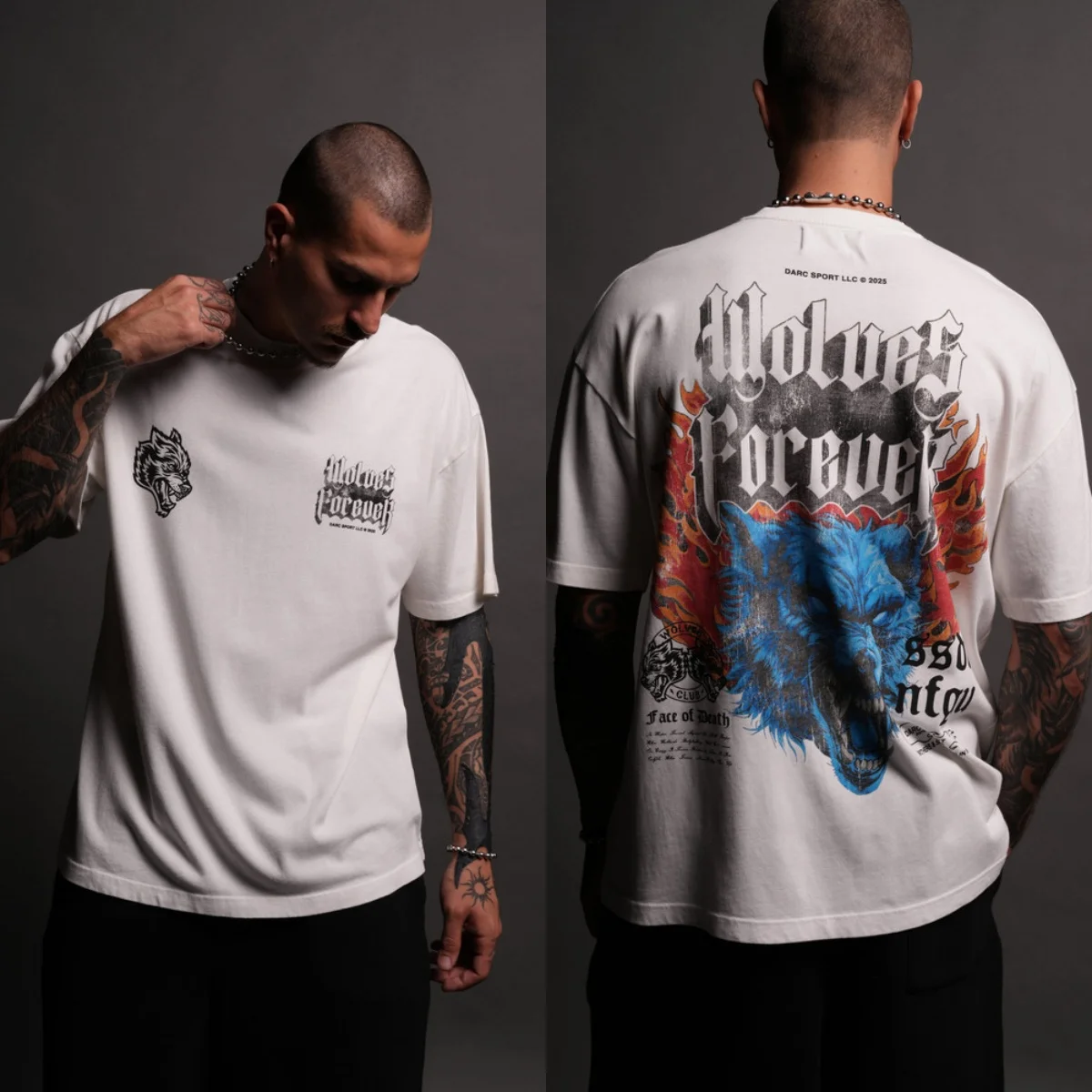 2026 GYM Ghost Wolf Head Street Fighter Cotton Loose-Fitting Flowy Fitness Short-Sleeved T-Shirt