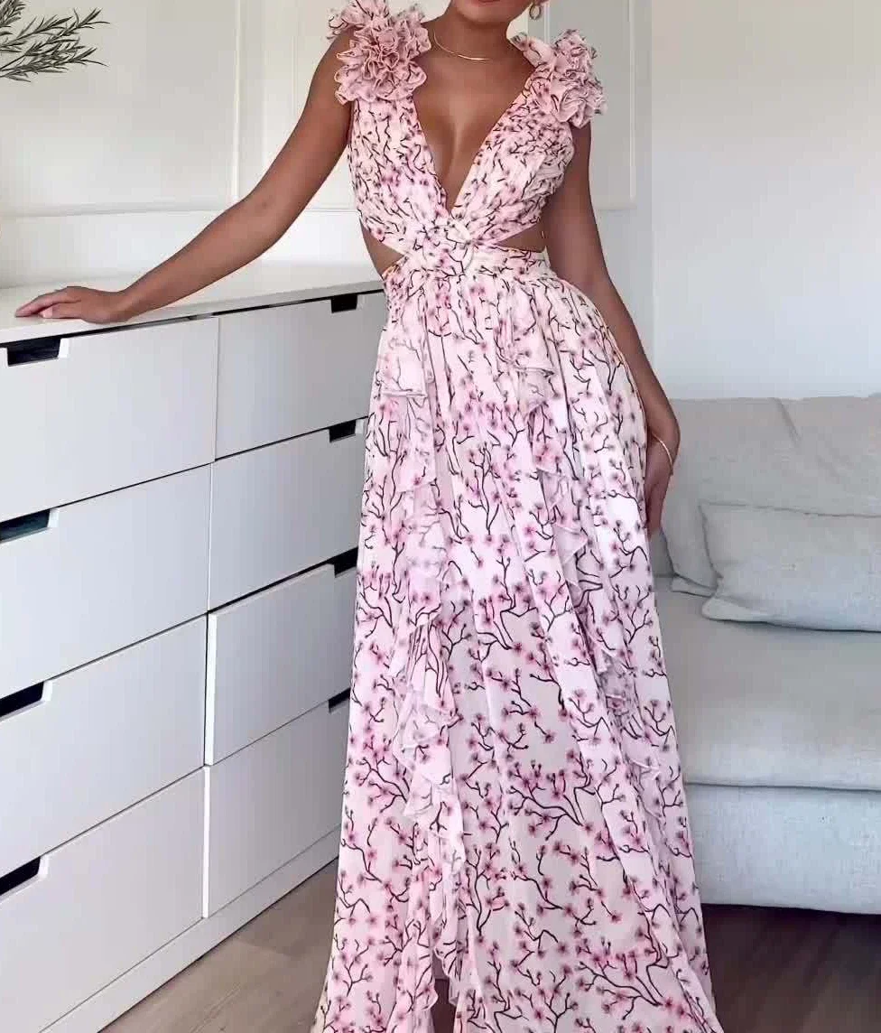 Saia longa sem encosto feminina, elegante vestido Y2K com alça, temperamento para pendulares, nova estampa de moda, verão 2022