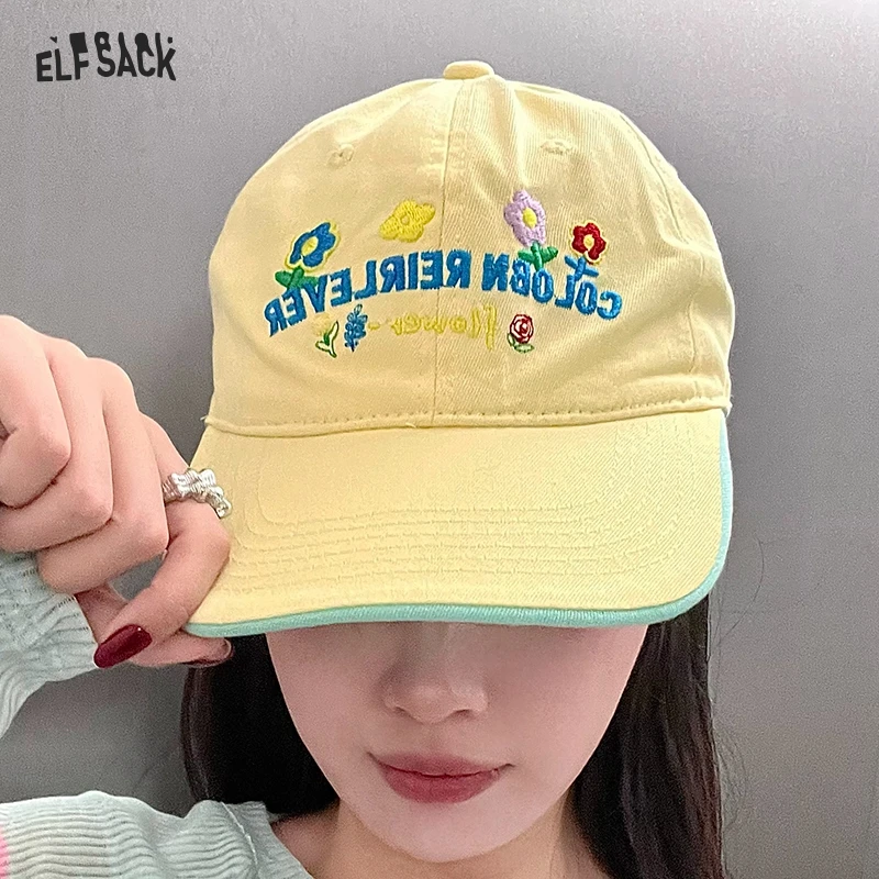 

ELFSACK 2025 Spring New Arrivals Y2K Flower Letter Embroidery Cap Women Casual Sports Baseball Cap