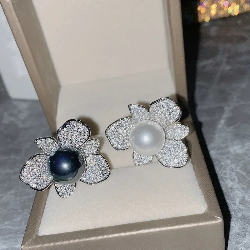 

MDLFES Moiss..n Кольцо из бисера в стиле бриллианта с кубическим бриллиантом и цветком, позолоченное нишевое винтажное французское кольцо с цветочным принтом