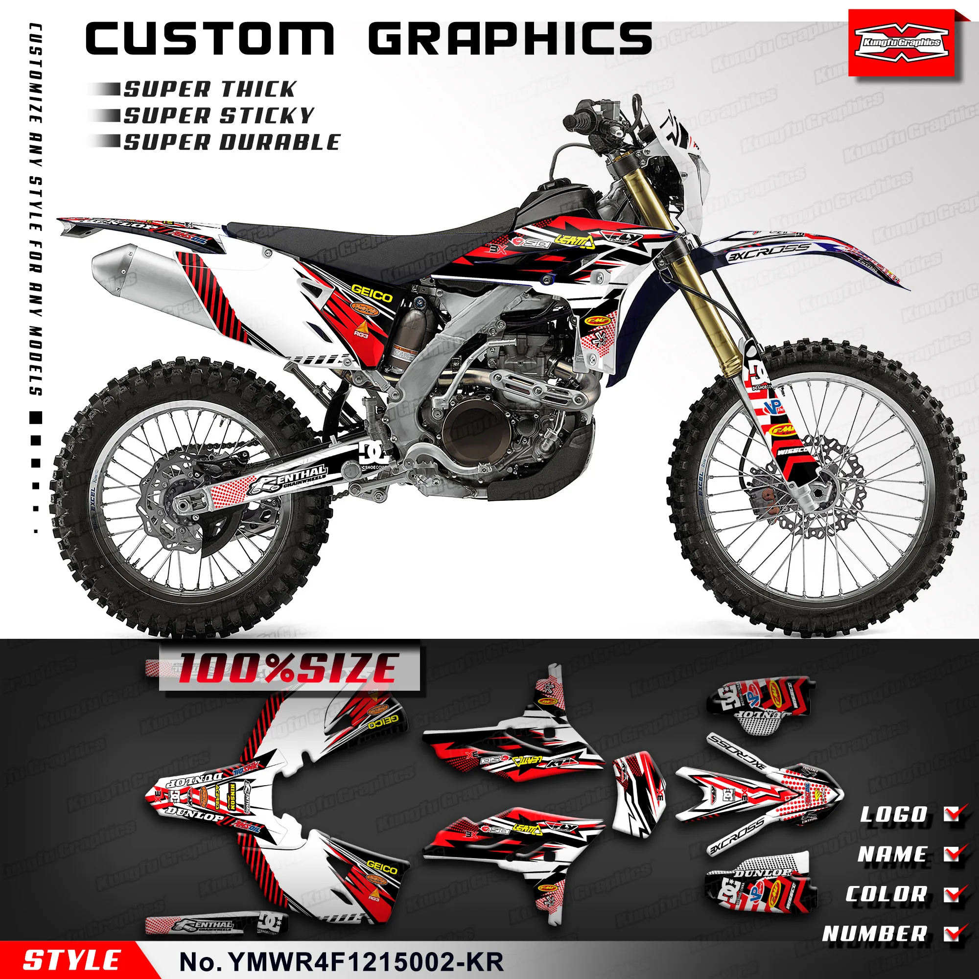 

KUNGFU GRAPHICS MX Stickers Custom Decal Kit for Yamaha WR450F 2012 2013 2014 2015 YMWR4F1215002-KR