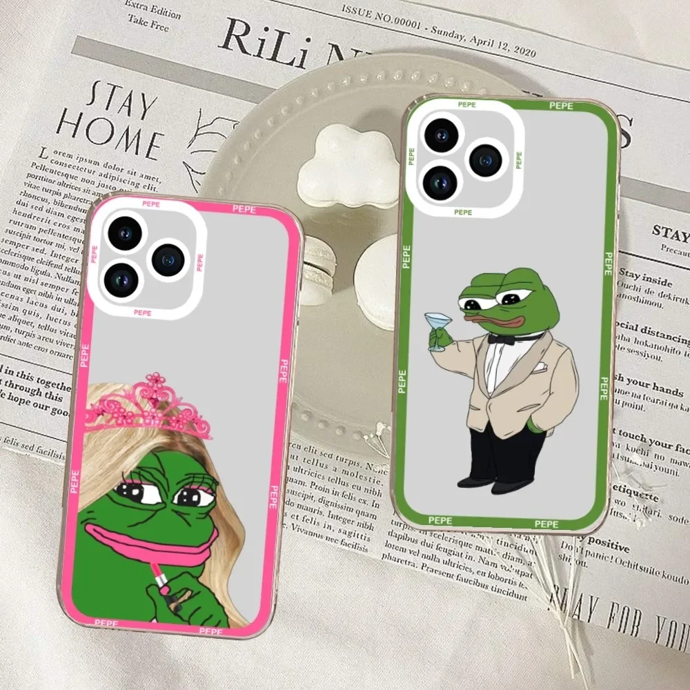 Funny P-Pepe Green Sad Frog Phone Case For Samsung S20 S21 S22 S23 ULTRA PLUS LITE Transparent Shell