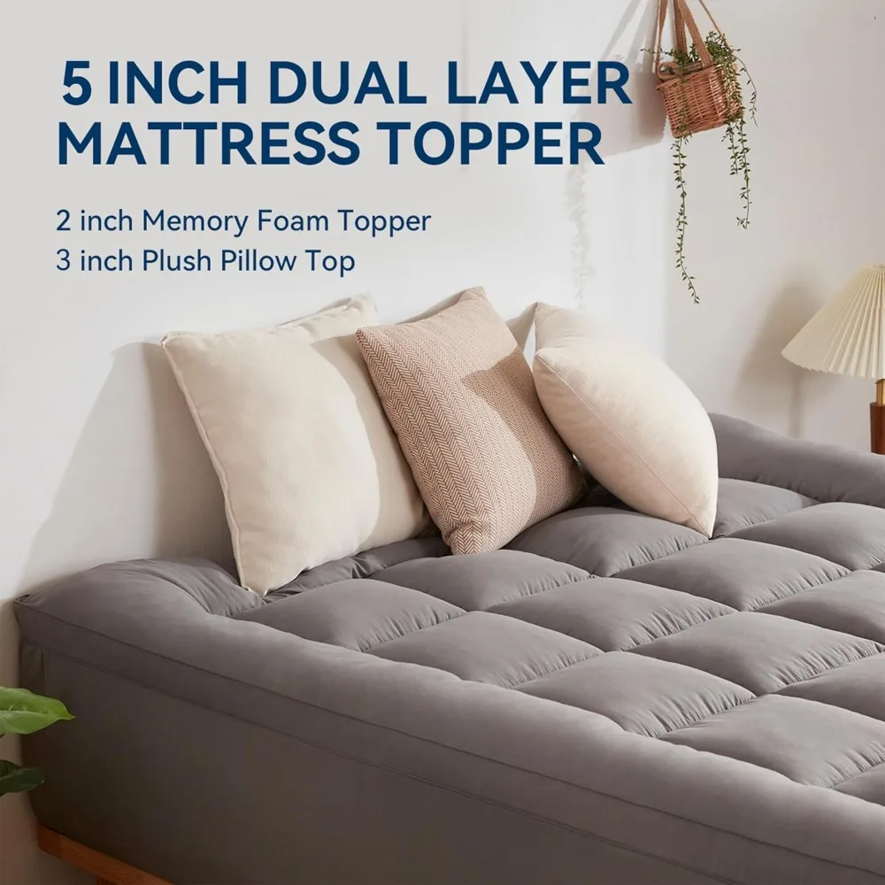 

Dual Layer 5 Inch Memory Foam Mattress Topper Queen Size, 2 Inch Gel Memory Foam Plus 3 Inch 1450 GSM Down Alternative