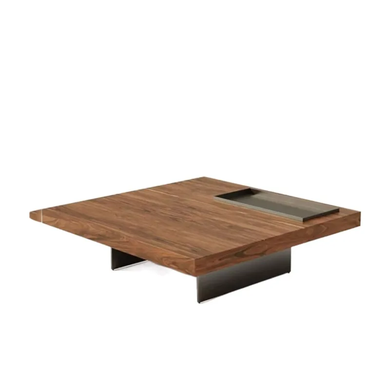 

Modern simplicity, solid wood square coffee table, Italian minimalism, suspended walnut