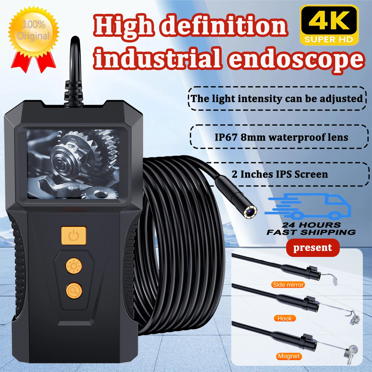 

Industrial Endoscope 2.4 In IPS Screen HD1080P Pipe Sewer Inspection Borescope IP67 Waterproof With LED For Car