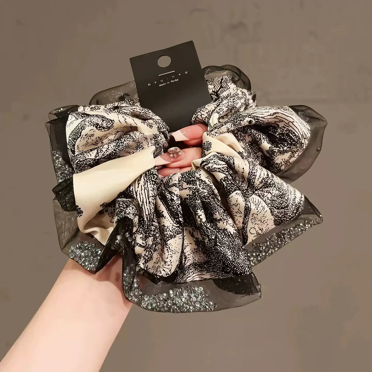 Elegant Top Grade Print Chiffon Large Intestine Scrunchie For Women Lady Hair Tie Hair Band Hair Ring Fashion Hair Accessories view 3
