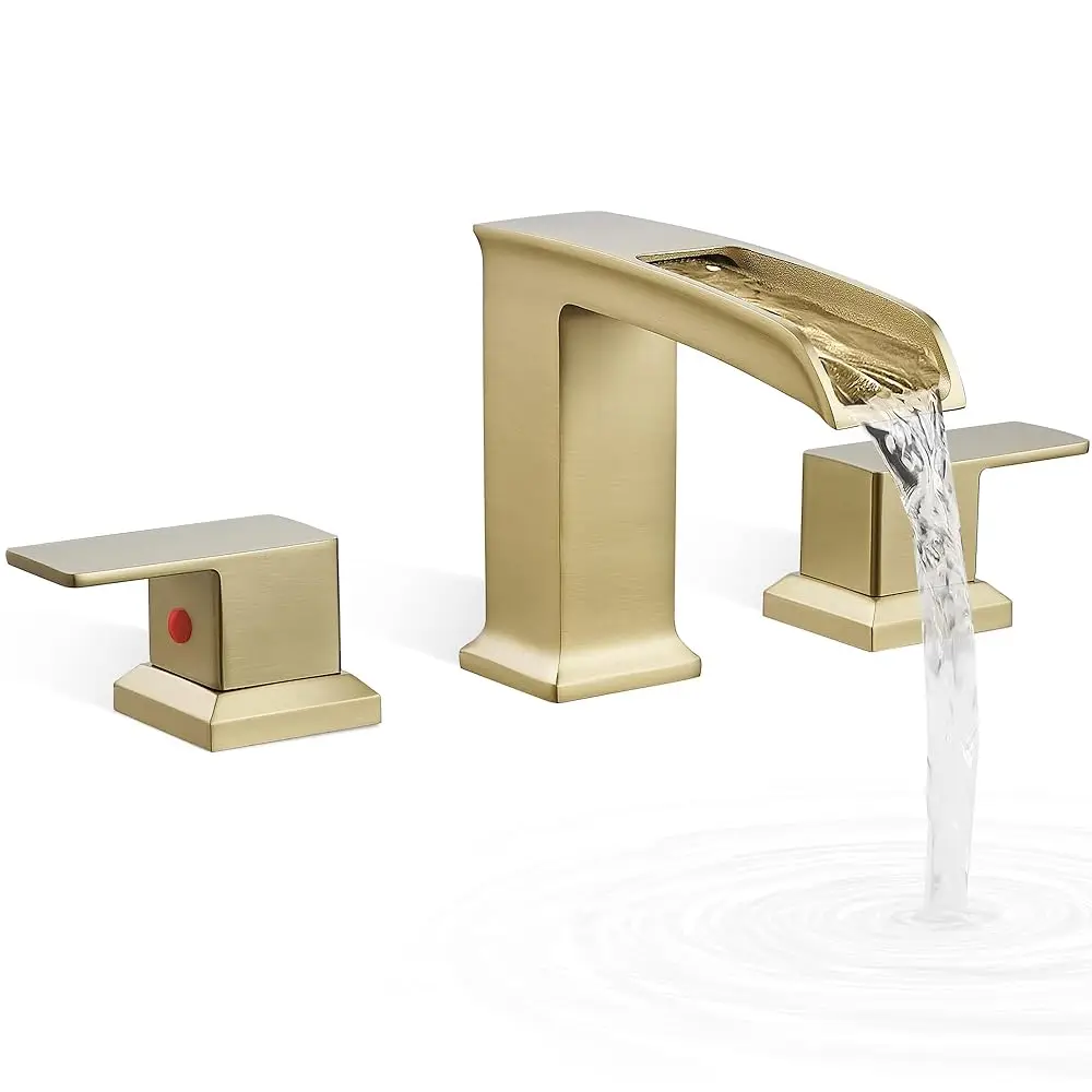 

AllexpreskRoman Bathtub Faucet Deck Mount 3 Hole, Brass Waterfall Faucet for Bathtub 6-16 Inch, Brushed Gold Tub Faucet Set 2 Ha
