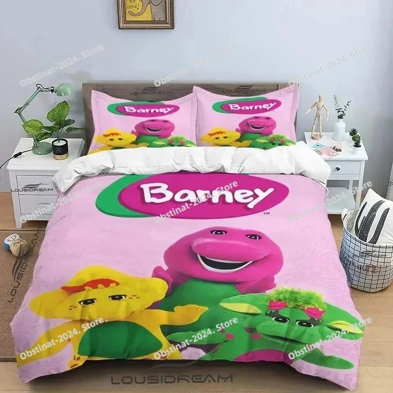 2025 Barney Friends Cute Cartoon Bedding Set Dinosaur Pattern Duvet Cover Pillow Case boys Bedroom Double King Size Comforter Gi