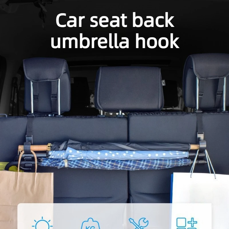 

2pcs Car Back Seat Hook Multi-function Rear Seat Headrest Hanging Hook Umbrella Holder Seat Back Storage Interior Organizer