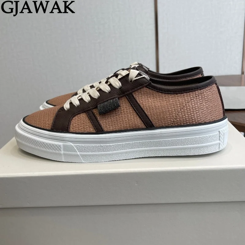 Hot Sales Casual Sneakers Women String Bead Suede Patchwork Outdoors Running Shoes Round Toe Lace Up Flat Sports Shoes Woman