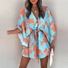 113376-3ec6ec.jpg Women Casual Loose Dress Beach Boho Dress Fashion Vintage Print V Neck Drawstring Mini Dress Summer Dresses Robe Femme 2022