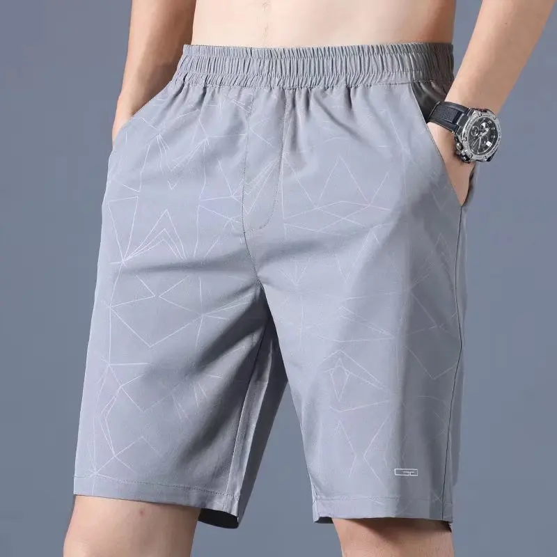 

Qui Dry Ice Silk Men's Sport orts Casual Lightweight Running Fitn Baskeall Loose Fit Summer Thin Five-Quarter Pants