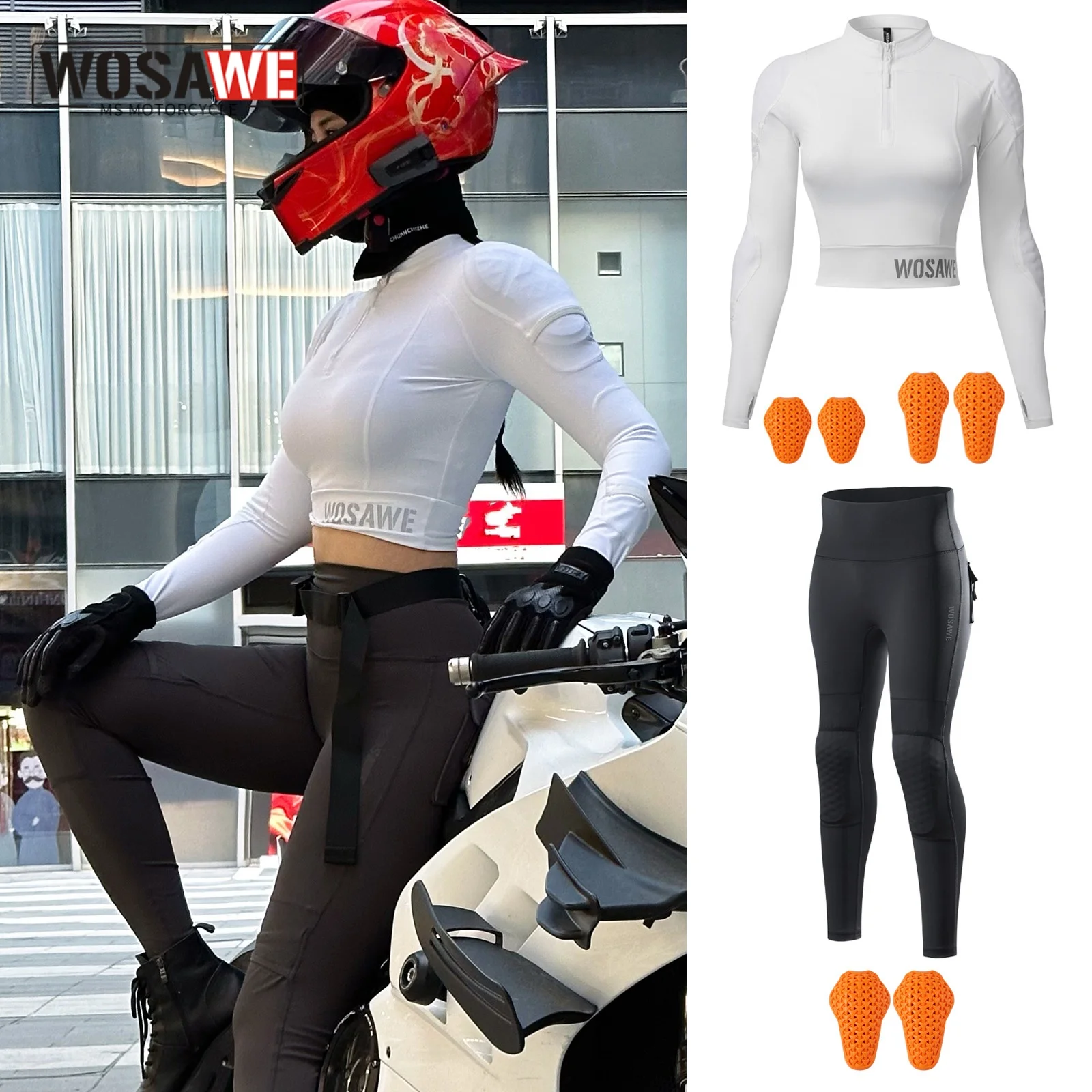 

WOSAWE Women Motorcycle Jacket Summer Full Body Armor Set CE Certified Riding Safety Jacket And Pants Removable Protective Pads