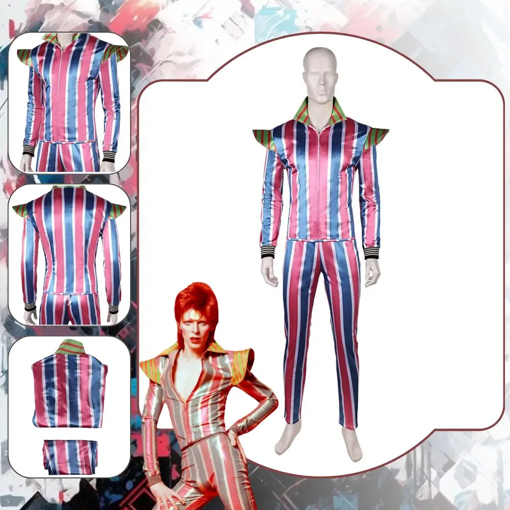 Cosplay Fantasia Costume para Homens e Mulheres Adultos, David Legend Bowie, Disfarce, T-Shirt, Jaqueta, Calças, Halloween, Carnaval, Roupas de Festa