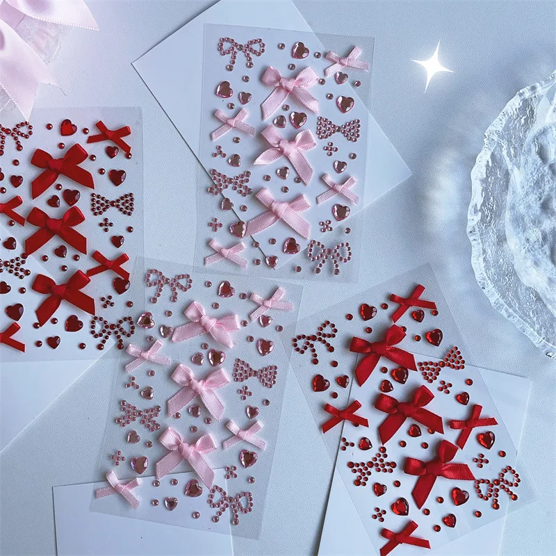 Autocollants strass à paillettes pour le visage, 1 pièce, nœud papillon rose, cœur, fête d'anniversaire, maquillage Y2K, Festival de musique, bricolage, yeux, bijoux pour le visage
