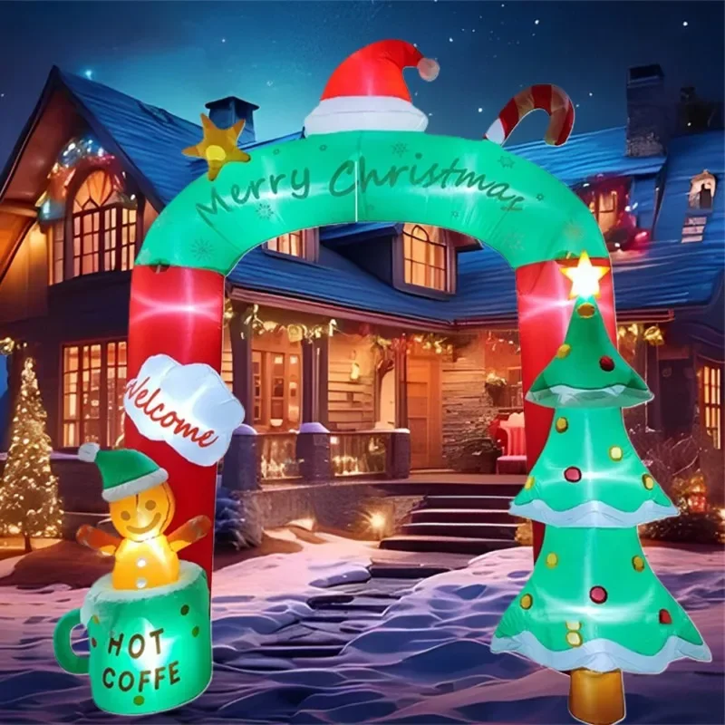 Giocattoli gonfiabili Decorazioni per arco in stile albero di Natale LED incorporati Modello gonfiato Ornamento per esterni Decorazioni per feste di Natale Capodanno