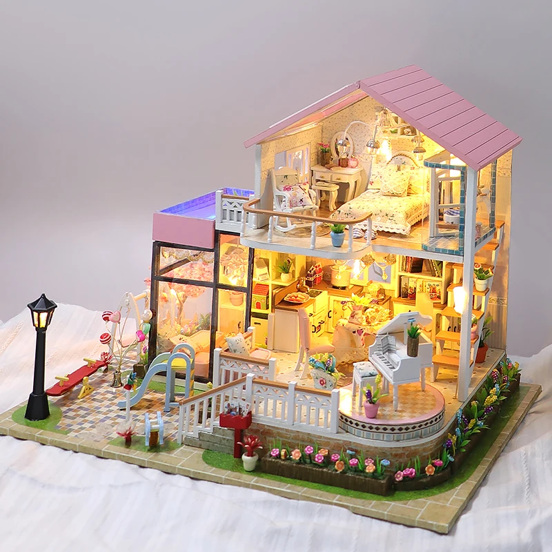 Wooden Miniature Doll House Kit 3D Puzzle Assembly Building Model Toy Home Bedroom Decoration With Furniture Adult New Year Gift