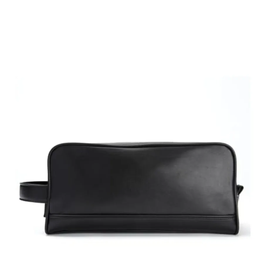 

Дорожная косметичка из черного оникса с двойной молнией, прочный полиэстер, элегантный черный цвет, компактный дизайн с несколькими отделениями