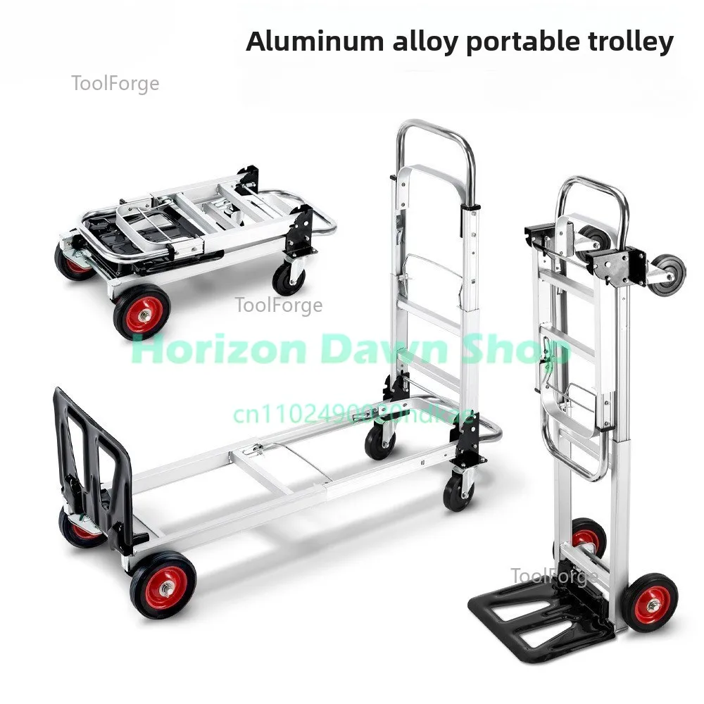 Folding Hand Truck Cart Adjustable Handle Logistic Trolley Aluminum Alloy Flatbed Multifunctional Portable Transport Cargo Dolly